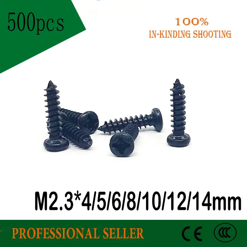 500PCS M2.3*4/5/6/8/10/12/14 mm GB845 Galvanized black micro electronic screw cross phillips round pan head self tapping | Обустройство