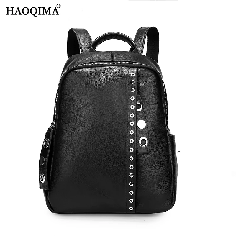 HAOQIMA Luxury Brand New Design 2017 Genuine Leather Women Backpack Young Girl School Bags