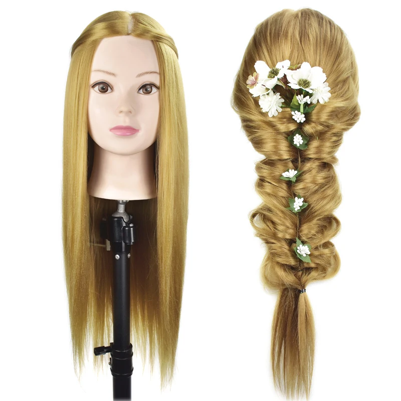 

Best Sale 65CM 100% High Temperature Fiber Blonde Hair Training Head Hairdressing Practice Training Mannequin Doll Head For Sale