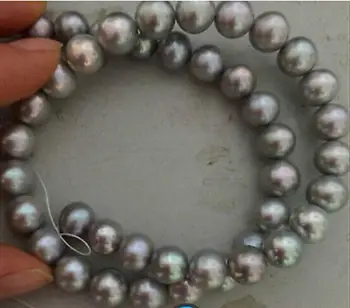 

gorgeous 10-11 mm round grey pearl necklace 18inch 36"