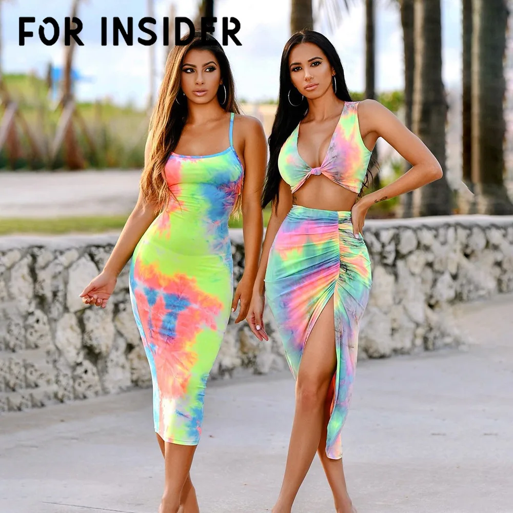 Для Insider Tie Dye ФЛУОРЕСЦЕНТНОЕ облегающее платье женское сексуальное без рукавов