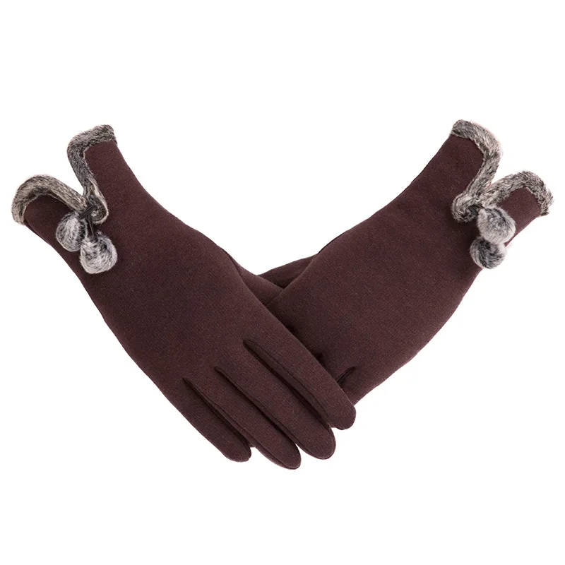 Новинка, женские осенне-зимние неинвертированные бархатные кашемировые теплые кружевные перчатки для волос, женские хлопковые перчатки для сенсорного экрана G82 - Цвет: E Brown