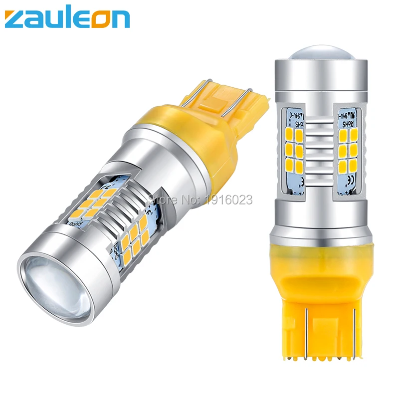 Kopen Zauleon 2 stks T20 7443 W21 5 W 7440 WY21W Geel Richtingaanwijzer High Power 820 lumens Amber Parking Lamp LED Auto Styling