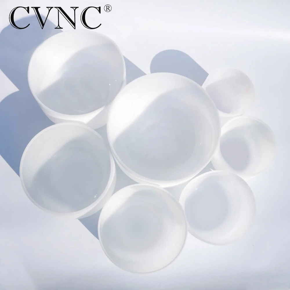 

Chakra set of 7pcs Frosted tone C D E F G A B Crystal Quartz Singing Bowls 7" - 14" for sound therapy