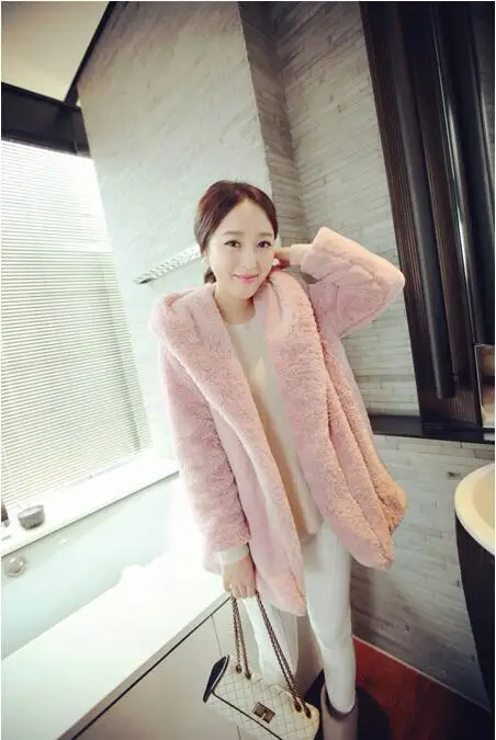 

Fur coat female 2017 winter new Korean version of the long paragraph imitation rabbit fur hooded rope fashion fur coat
