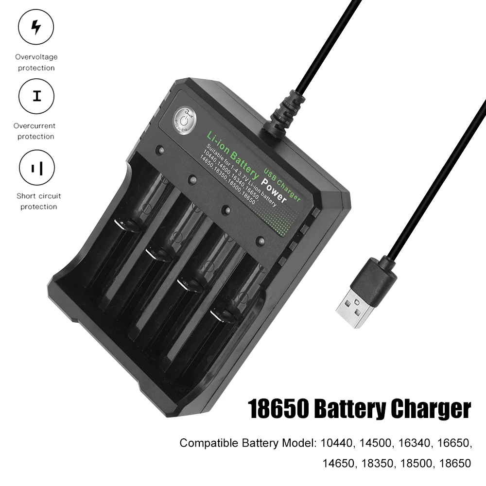 

New Coming 3.7V 18650 Charger Li-ion Battery USB Independent Charging Short Circuit Protection for 18350/16340 /14500 Durable