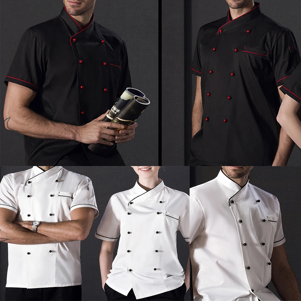Women Men Durable Chef Jacket Coat Hotel Kitchen Summer Thin Waiter Uniform Short Sleeve Chefwear M-2XL