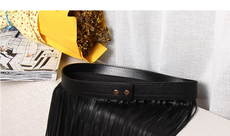 Женский Ремни черный пояс-шнур для платье Для женщин пикантные длинные пояс с бахромой ремни из кожзаменителя для Для женщин женский пояс