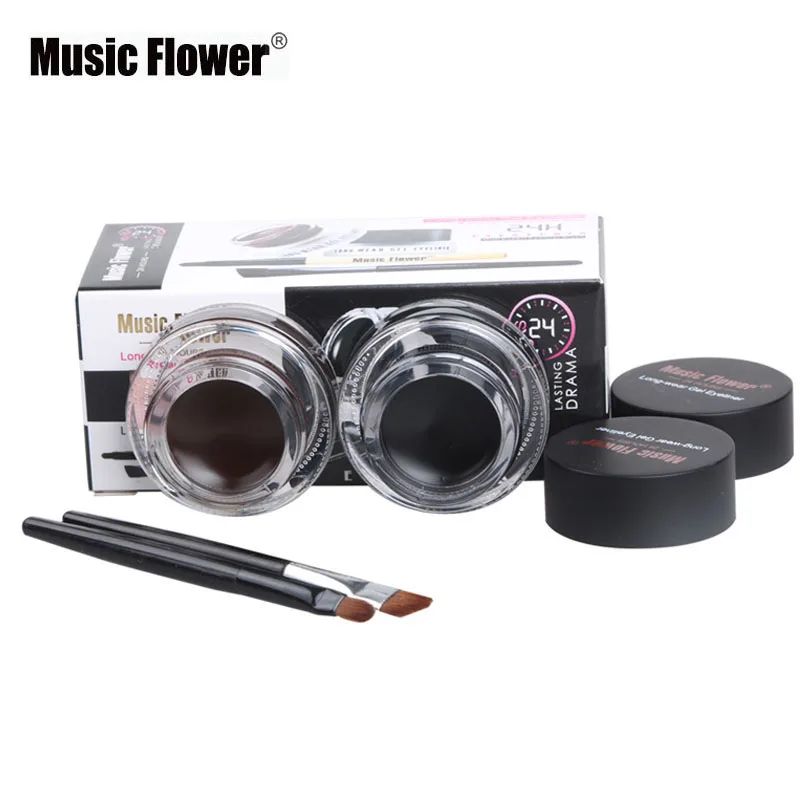 Music Flower 2 In 1 Gel per Eyeliner marrone + nero trucco Kit per Eyeliner impermeabile strumento per il trucco degli occhi con pennello 24H di lunga durata