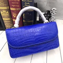 Модная дизайнерская женская маленькая Синяя сумочка из натуральной крокодиловой кожи, женская сумка через плечо