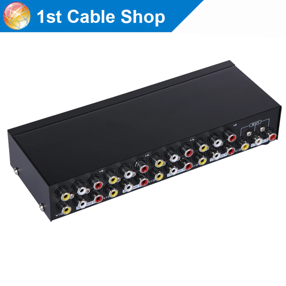 8 pot composite RCA AV Switcher box 8X1 RCA Switch 8 in 1 out connected