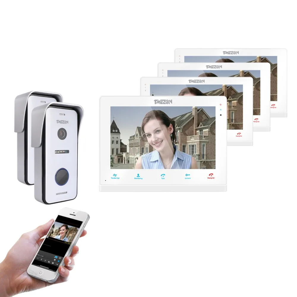TMEZON беспроводной/Wifi умный IP видео дверной звонок Домофон Система, 10 дюймов+ 3x7 дюймов монитор с 2x720P проводной дверной телефон камера