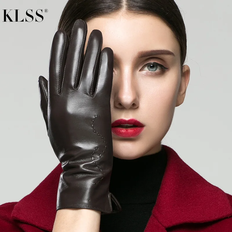 KLSS Brand Genuine Leather Women Gloves Autumn Winter Plus Velvet High ...