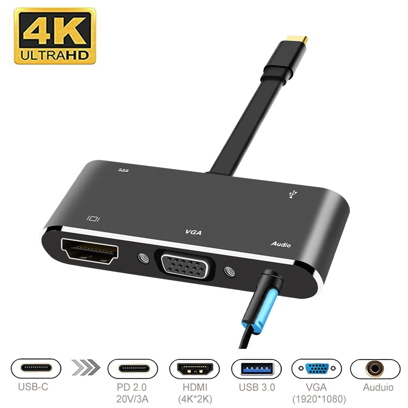 

New USB C to HDMI Adapter 4K Type-C to HDMI/VGA/Audio/USB 3.0 Port USB C Port(PD) Converter for Laptop Macbook Nintend Switch