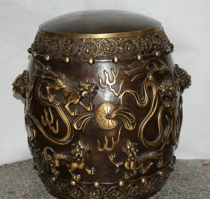 

JP S62 16" Chinese Dynasty Palace Bronze Lion Play Ball High Chair