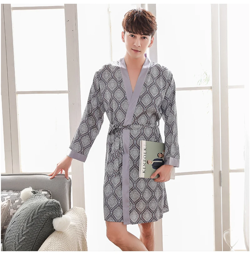 Silk Robes Men Nightgown Dressing Gown  (28)