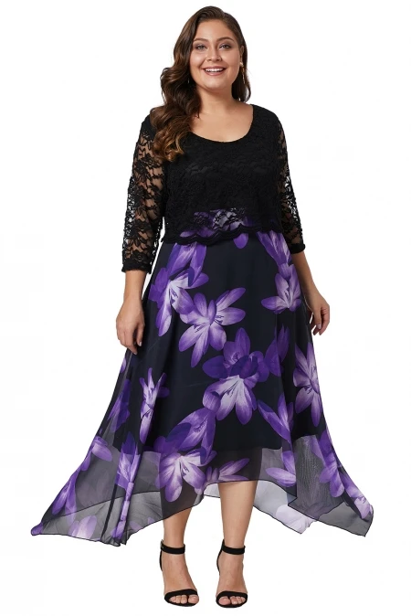 Black-Plus-Size-Floral-Dress-With-Lace-Overlay-LC610487-2-31422