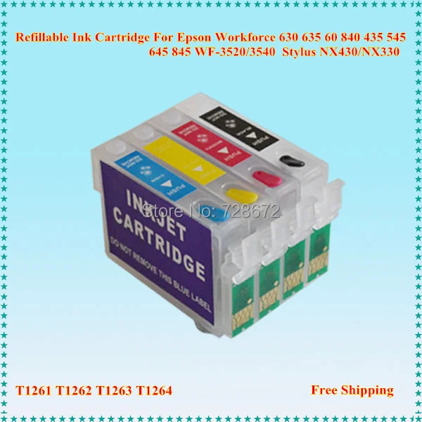 

T1261-T1264 T126 Refillable Ink Cartridge With Chip for Epson Workforce 630 635 545 845 WF-3520 Stylus NX430 NX330 Printer
