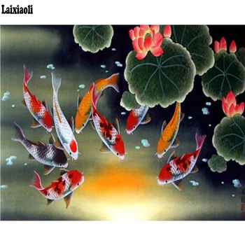 

Koi pattern Diamond Painting Lotus Leaf Nine goldfish Blessing Fish DIY 3D Diamond Embroidery Set For Embroidery Stitch Picture