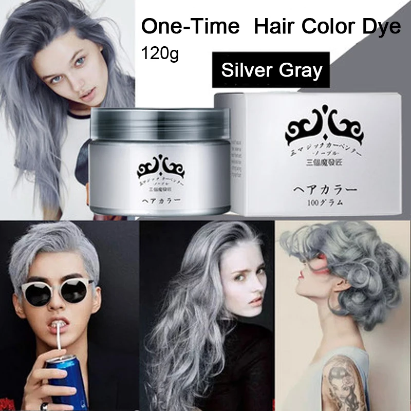 1004 Cheveux Gris Couleur Teinture Crème One Time Temporaire Coloration Des Cheveux Lavable Bricolage Maison Cheveux Pas De Mal 7 Couleurs 120g In