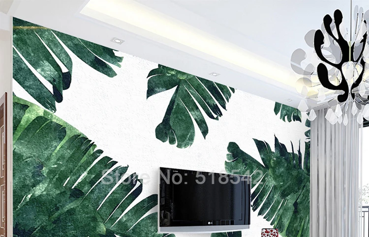 Пользовательские фото обои Европейский Стиль ручная роспись банановые листья завод зеленый лист ТВ Задний план настенная декоративная