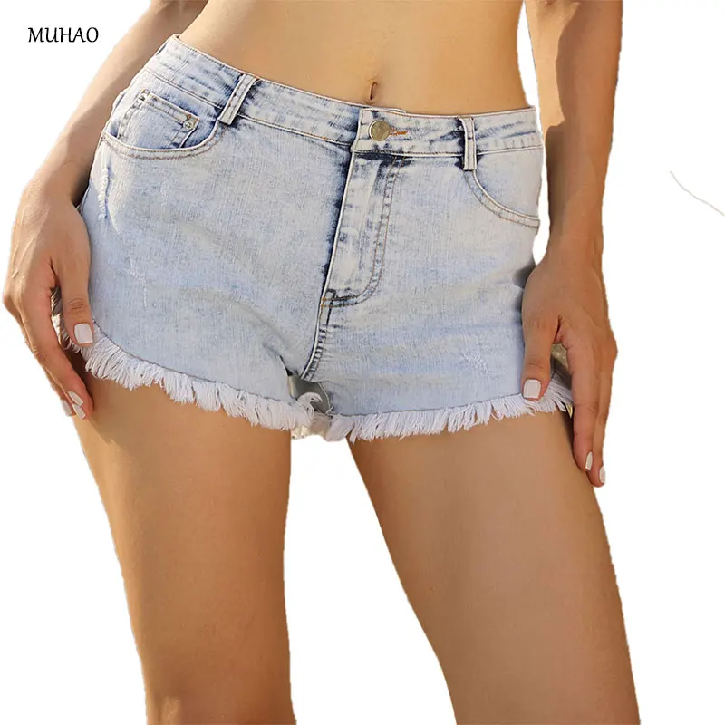 

MUHAO Light color burr Washed slim fit jeans shorts women streetwear hight waist mini club summer sexy Straight denim shorts