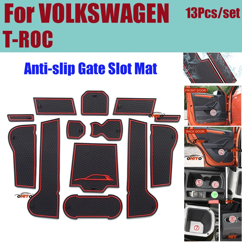 

High Quality 13Pcs/set Rubber Gate Slot Mat Covers Protected Car Interior Accessory Door Groove Mat For Volkswagen T-ROC