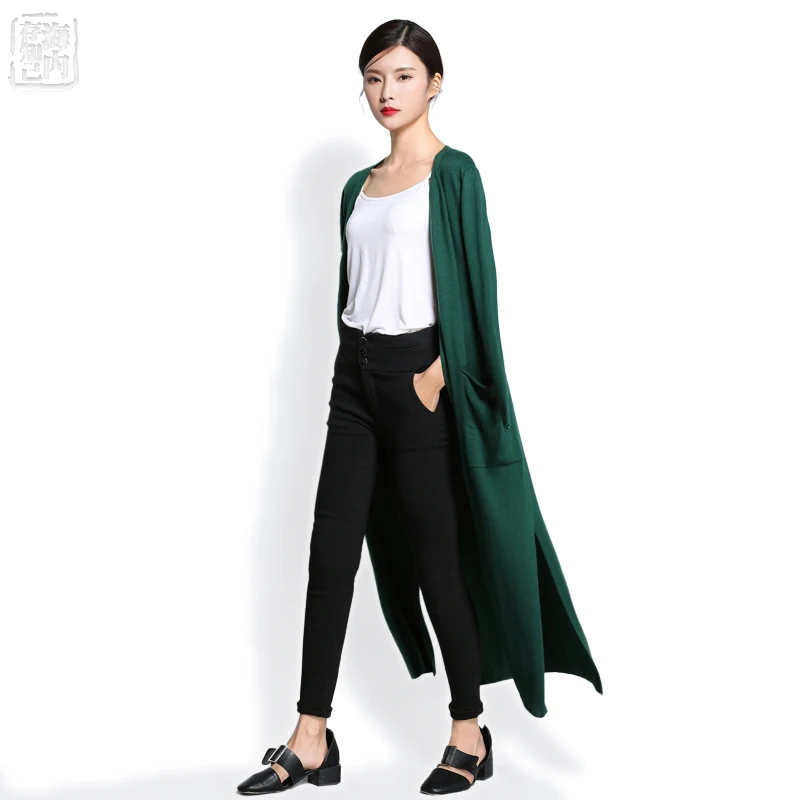 

Women's Lengthen Wool Cardigan Long Cardigans Large Pocket Slitting Bottom 2017 Spring Jacket Fashion Knitted Sweaters #1269