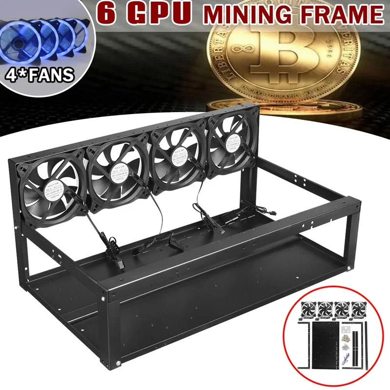 

Leory Iron Open Air Rig Miner 4 x Blue Fans 6 GPU Mining Frame Case With 6 x GPU Slots For ETH ZEC/Bitcoin