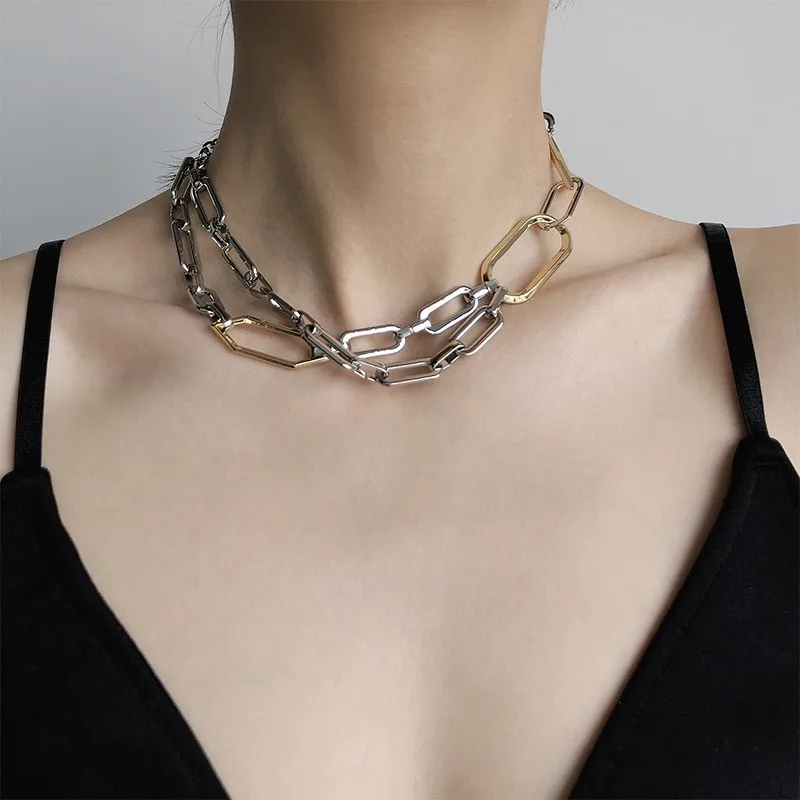 

European and American metal mix and match fashion trend street hip-hop shot irregular mosaic necklace female 973