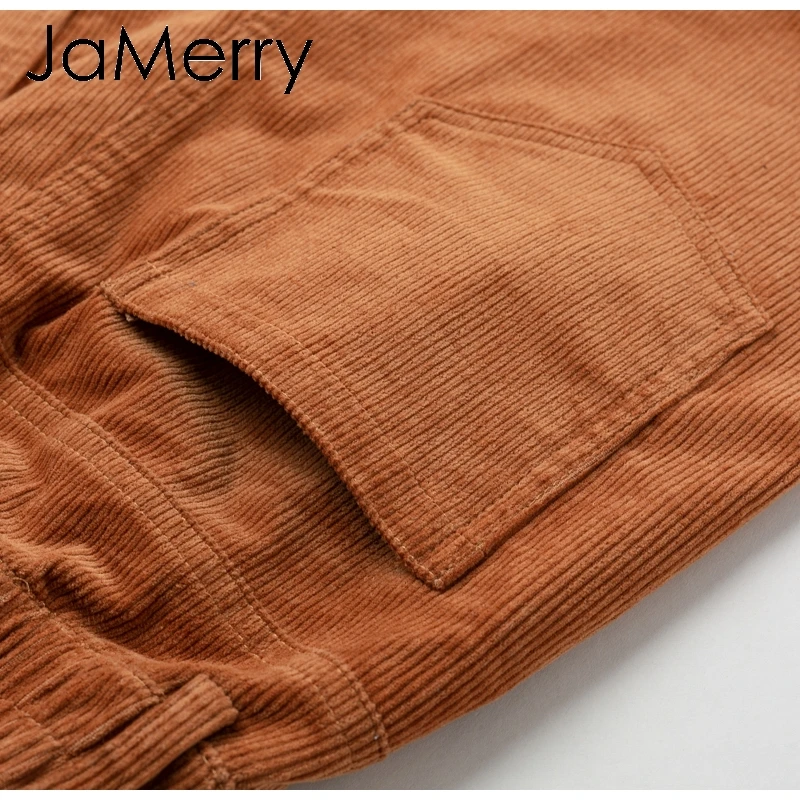 JaMerry Vintage corduroy high waist shorts bottoms women Casual streetwear shorts female Loose summer button short shorts