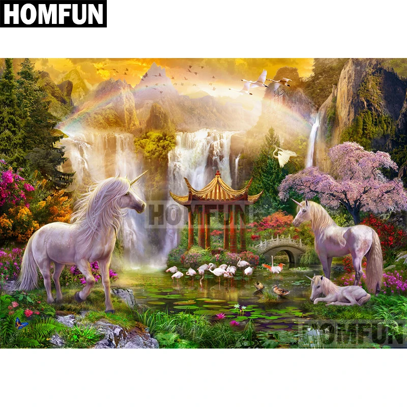 Алмазная живопись HOMFUN A01818 полноразмерная/круглая вышивка животное Единорог
