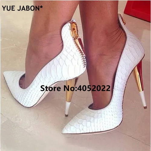 YUE JABON White Black Crocodile Leather Thin High Heels Shoes Sexy Pointed Toe Stiletto Pumps Zipper Girls Party Dress Shoes YUE JABON White Black Crocodile Leather Thin High Heels Shoes Sexy Pointed Toe Stiletto Pumps Zipper Girls Party Dress Shoes