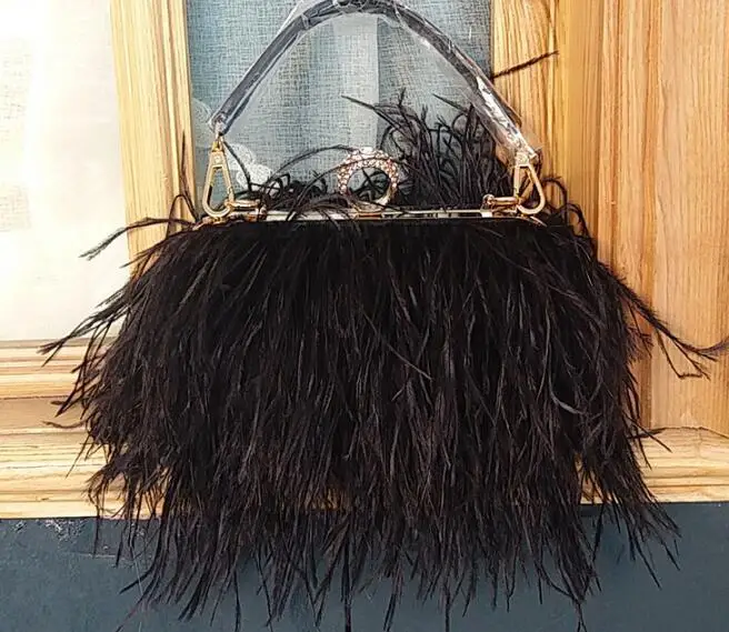 Designer Satin Ostrich Fur Feather Clutch Women Clutch Knuckle Rings Dinner Evening Bag Chain Purse Handbag Designer Satin Ostrich Fur Feather Clutch Women Clutch Knuckle Rings Dinner Evening Bag Chain Purse Handbag