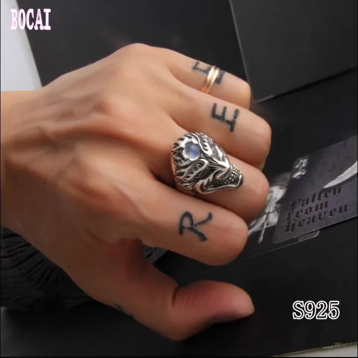S925 sterling silver jewelry flames mighty personality fashion gimmick inlaid moonstone men's silver ring