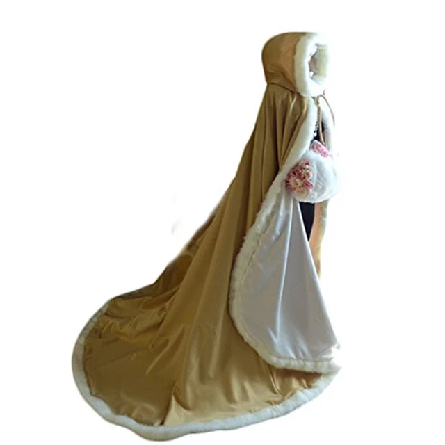 Disc Faux Fur Trim Winter Christmas Bridal Cape Stunning Wedding Cloaks Hooded Quinceanera Cloak Prom Party Wraps Stole Long Jacket
