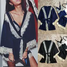 Летние 3 шт. пикантные для женщин дамы белье кружево платье Ночное комплект нижнее бельё для девочек белье для бондажа