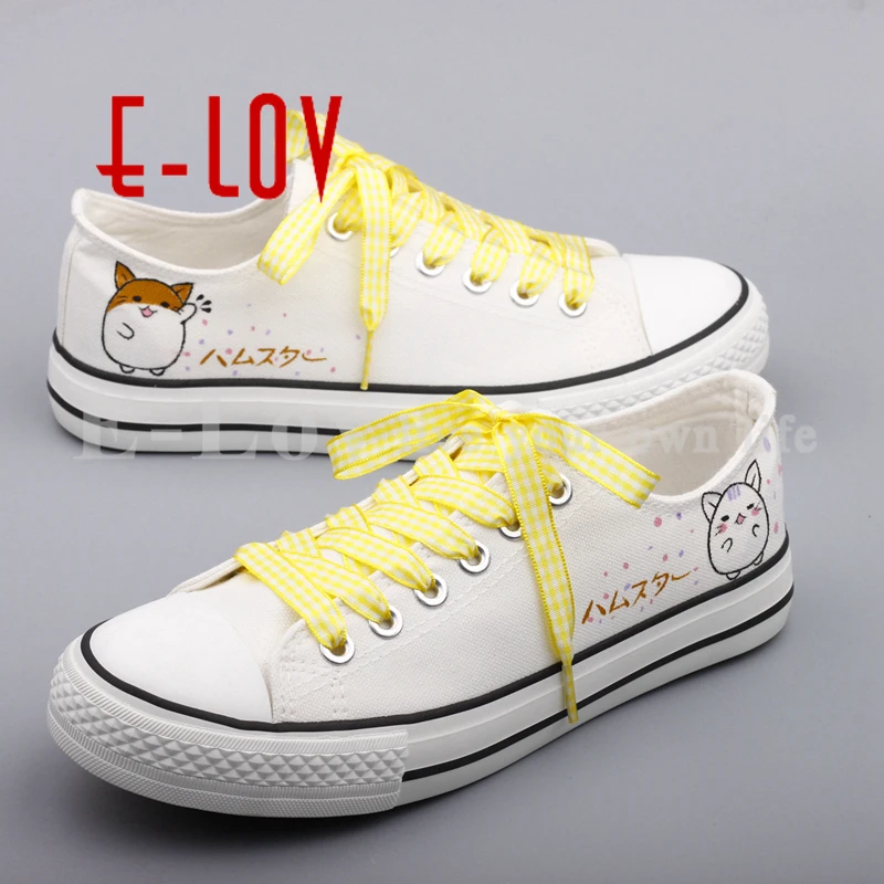 

E-LOV Latest Hand Painted Canvas Shoes Cute Animals Graffiti Flat Shoe Custom Casual Espadrilles Oxford Shoes For Women