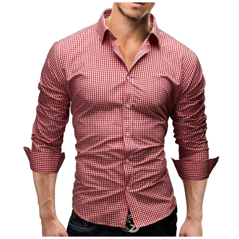 Осень 2018 Новая мода решетки брендовая одежда Для мужчин рубашка Повседневное Длинные рукава Chemise Homme тонкий Camisas Hombre XXL cc56