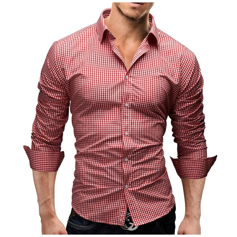 

2018 Autumn New Fashion lattice Brand Clothing Men Shirt Casual Long Sleeved Chemise Homme Slim Camisas Hombre XXL cc56