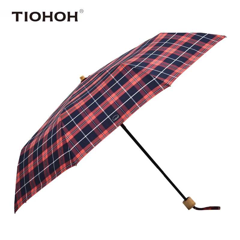 

Tiohoh Folding Umbrella Men Women Scotland Plaid Bamboo Handle Umbrella Rain Women Teflon Cloth Aluminum 8K Windproof Paraguas