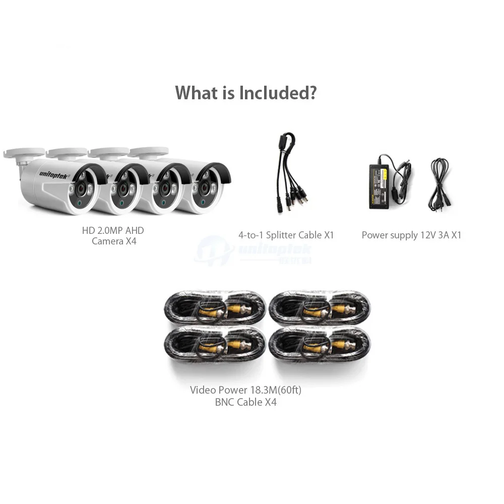  4Ch AHD CCTV Camera Waterproof Security System Kit 4 x 1080P 2.0MP Security Cameras IR NightVision  - 32845457693