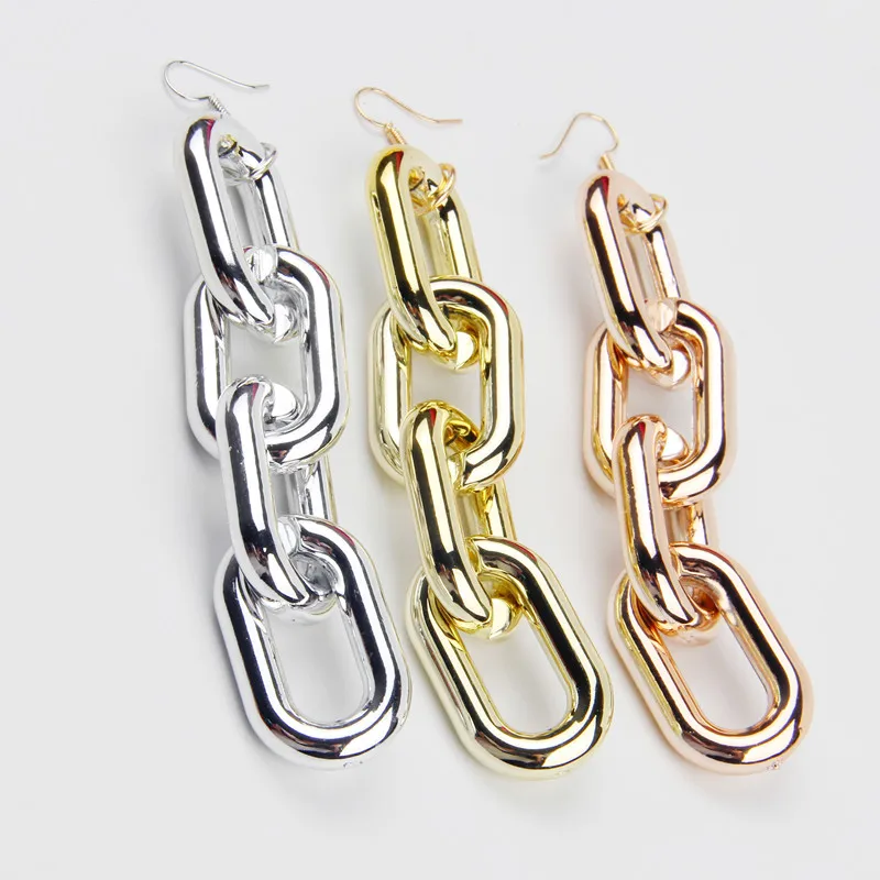 

FishSheep Acrylic Chunky Chain Long Earrings For Women Statement Punk 3 Color Big Link Chain Drop Earring Brincos Pendientes