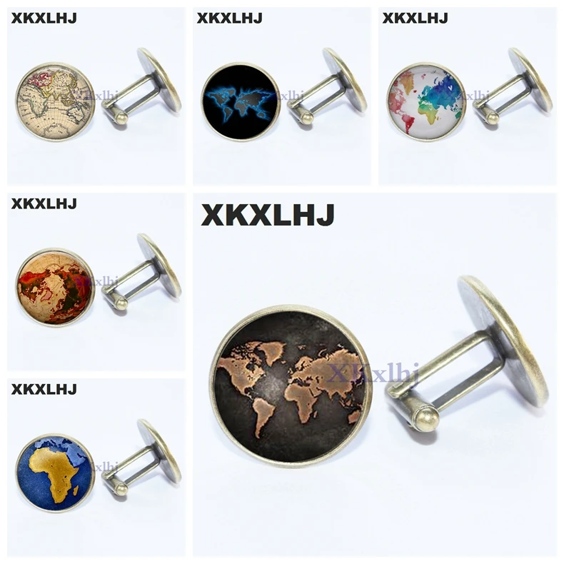 

XKXLHJ 2018 World Map Pattern Cufflinks for Men Multicoloured Earth Map Shirt Cuff Links Personalized Cufflinks Wedding