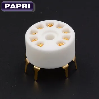 

PAPRI 10PCS Ceramic B9A Gold Plated 9pin Tube Sockets Base Chassis Mount PCB Audio For 12AT7 ECC81 ECC82 EL84 6922 6DJ8 6CG7