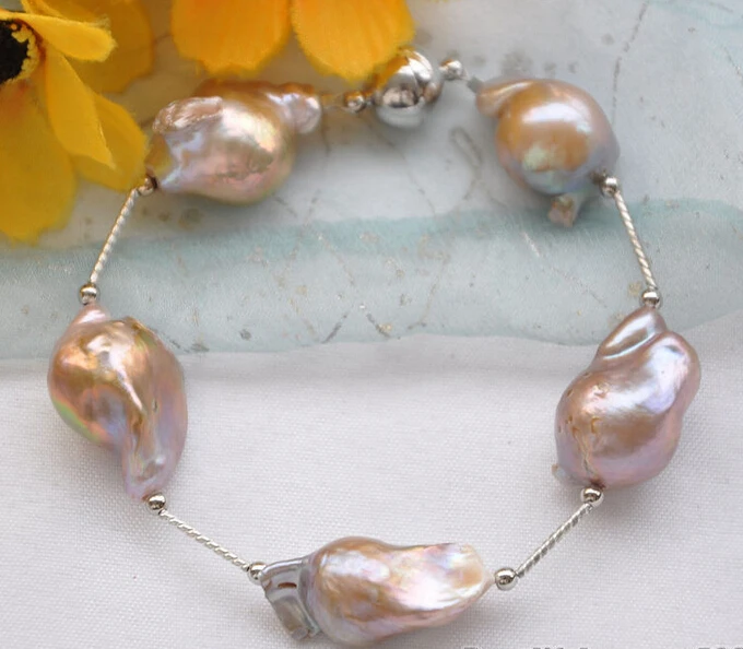 

huij 001672 lavender BAROQUE KESHI REBORN PEARL gild 5star bracelet