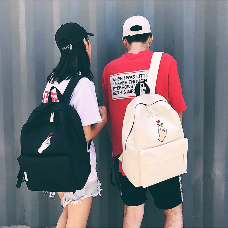 

Unisex Backpack Black White Harajuku Embroidery Heart Couple Backpacks School Bags For Teenager Girls Boys Rucksack 2017
