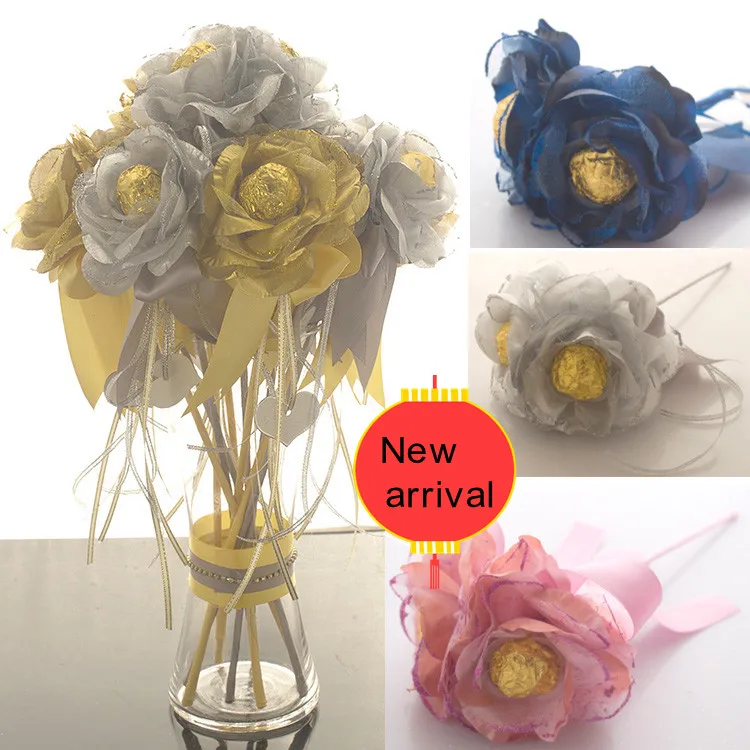 

Free shipping red flower Wedding parties candy box for guest , it can be put 2 pcs of chocolate in flower , YWHG1-15