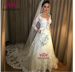 Vestido de noiva/кружевное свадебное платье с длинными рукавами; коллекция 2019 года; с вышивкой; со шлейфом; изготовленный на заказ белый;