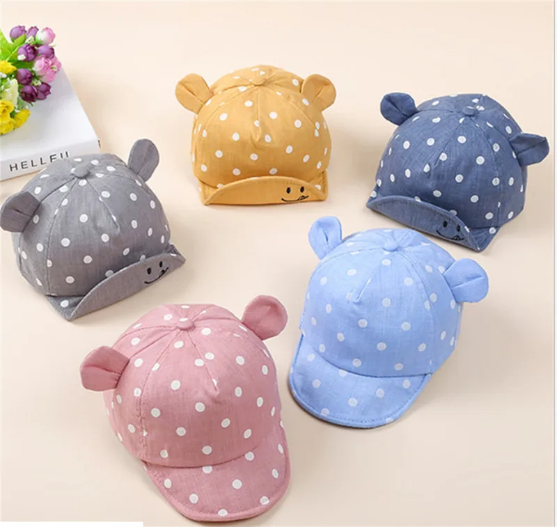 

PUDCOCO Baby Boys Girls Cute Sun Hat Cartoon Dot Cap Cotton Summer Beach Photography Props Outdoor Baseball Cap Beret Mesh Soft